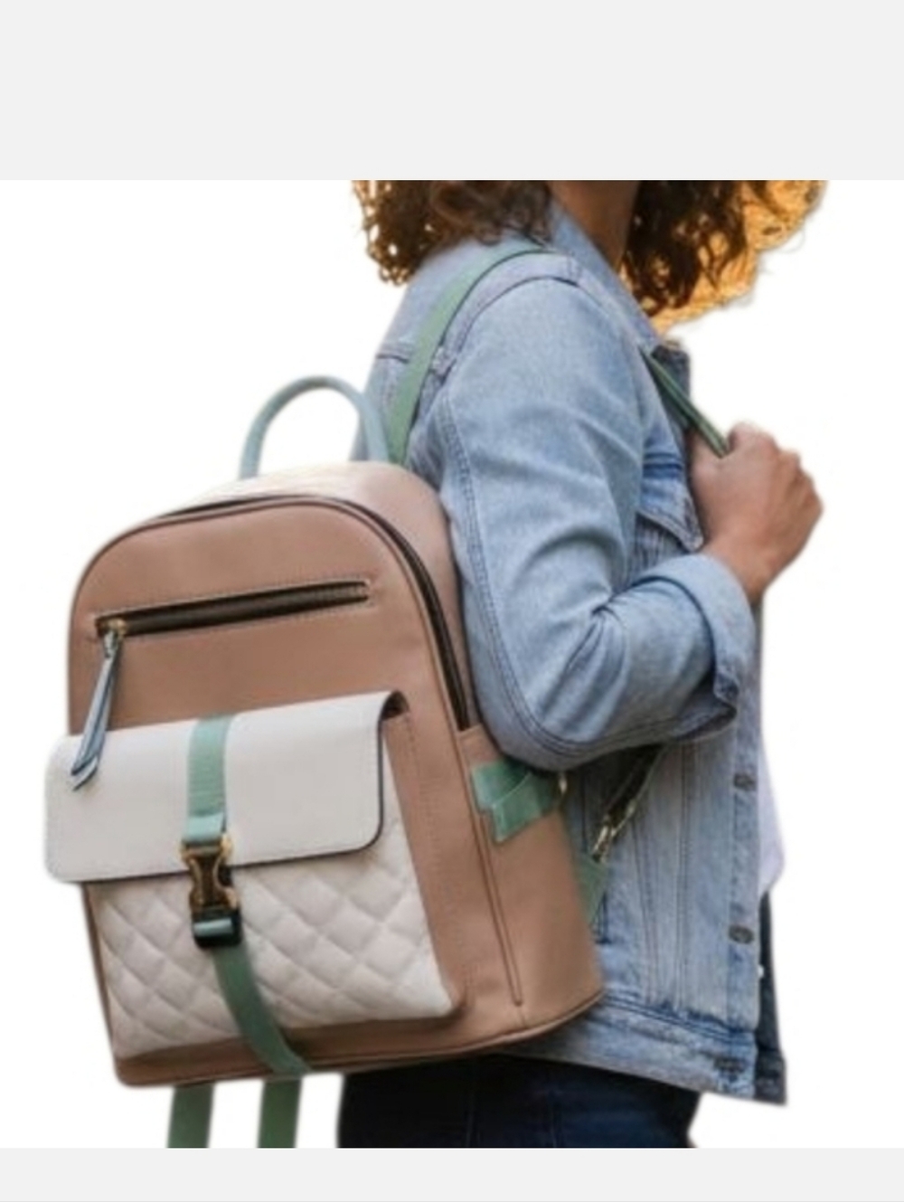 Blush pink  cream and mint green Backpack purse